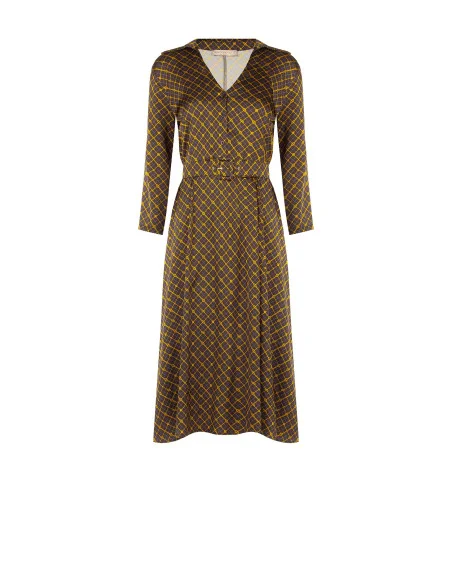 Robe-chemise midi en satin avec col en V et ceinture rigide assortie Rinascimento