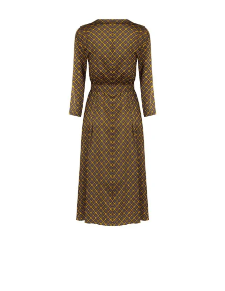 Robe-chemise midi en satin avec col en V et ceinture rigide assortie Rinascimento