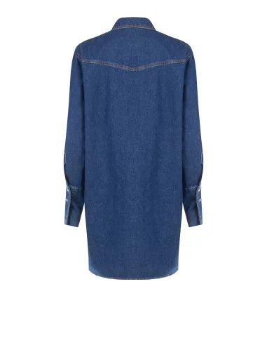 Robe-chemise courte oversize en denim avec poches poitrine et boutons-pression Rinascimento