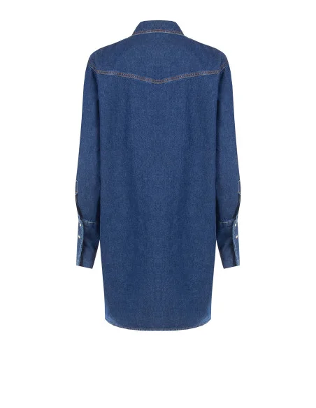 Robe-chemise courte oversize en denim avec poches poitrine et boutons-pression Rinascimento