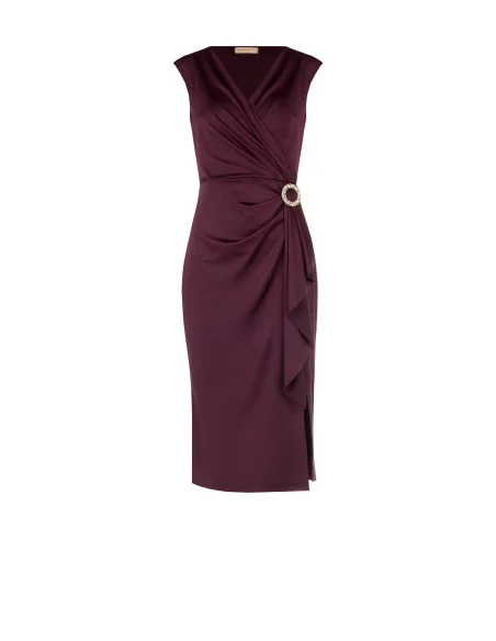 Midi-jurk van lycra met gekruiste V-hals, sieradendetail en lange volant Rinascimento