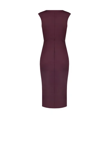 Robe midi en lycra à décolleté cache-cœur en V, détail bijou et long volant Rinascimento