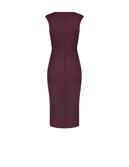 Robe midi en lycra à décolleté cache-cœur en V, détail bijou et long volant Rinascimento