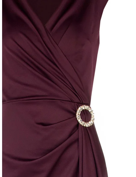 Midi-jurk van lycra met gekruiste V-hals, sieradendetail en lange volant Rinascimento