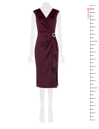 Robe midi en lycra à décolleté cache-cœur en V, détail bijou et long volant Rinascimento