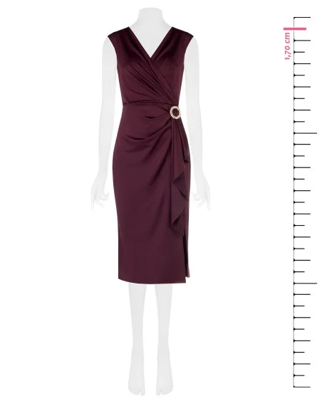 Midi-jurk van lycra met gekruiste V-hals, sieradendetail en lange volant Rinascimento