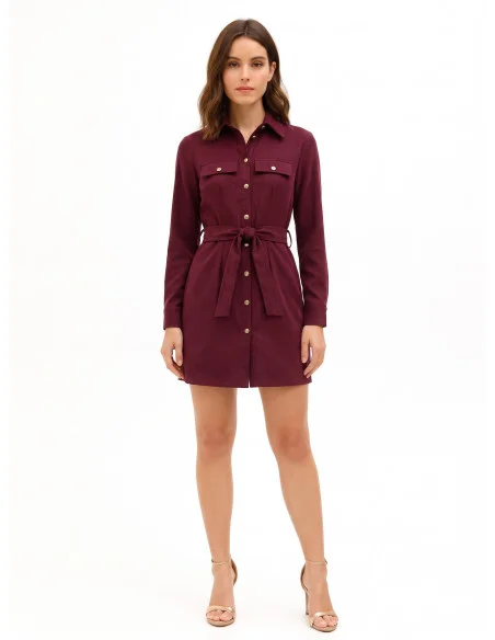Robe courte-chemise en denim de velours avec ceinture assortie Rinascimento
