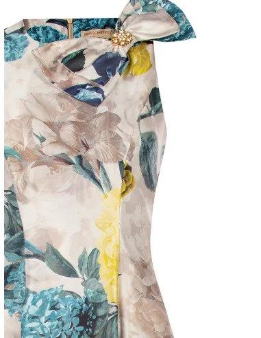 Robe midi en satin duchesse structuré avec nœud et poches Rinascimento - Bleu pétrole