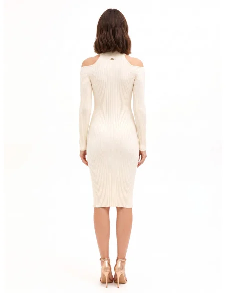 Robe midi près du corps en maille côtelée avec découpes aux épaules Rinascimento