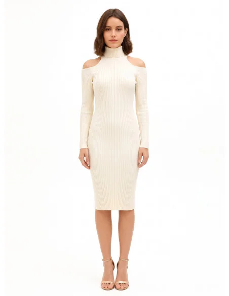Robe midi près du corps en maille côtelée avec découpes aux épaules Rinascimento