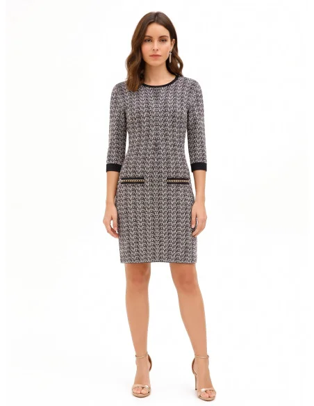 Robe fourreau en tweed avec lurex Rinascimento - Noir