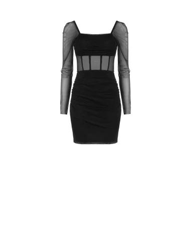 Robe courte en résille extensible froncée sur les côtés Rinascimento