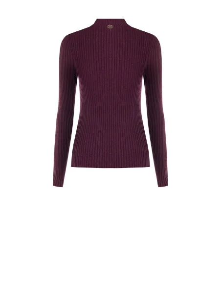 Pull ajusté côtelé avec détail effet corset Rinascimento - Bordeaux
