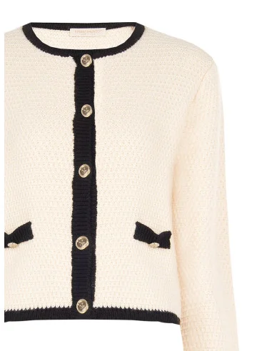 Cardigan en maille couleur noisette avec boutons ornés du logo Rr Rinascimento