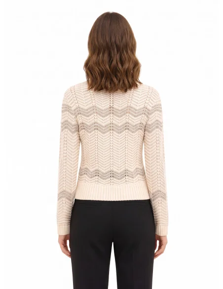 Pull à motif chevron avec lurex Rinascimento - Blanc crème