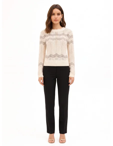 Pull à motif chevron avec lurex Rinascimento - Blanc crème