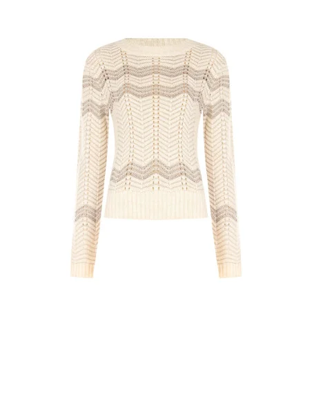 Pull à motif chevron avec lurex Rinascimento - Blanc crème