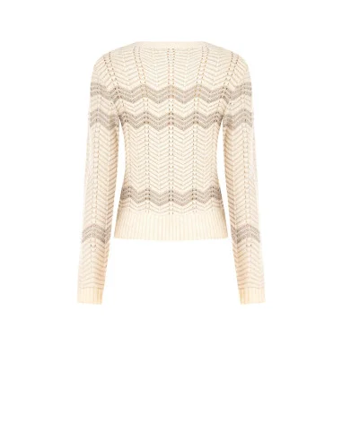 Pull à motif chevron avec lurex Rinascimento - Blanc crème
