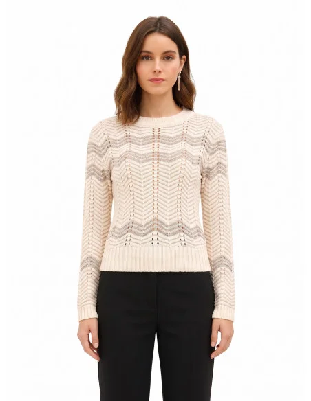Pull à motif chevron avec lurex Rinascimento - Blanc crème