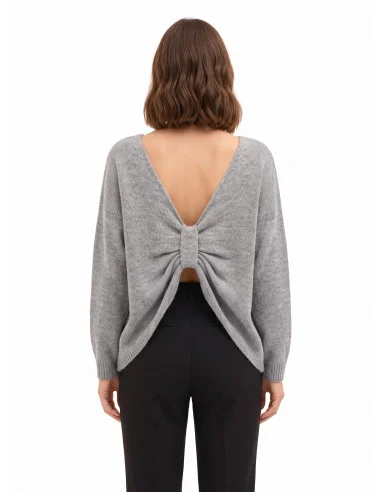 Pull oversize à col en V avec nœud effet boucle à l’arrière Rinascimento - Gris