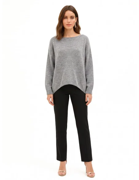 Oversized trui met V-hals en knoop in striklook op de rug Rinascimento - Grijs
