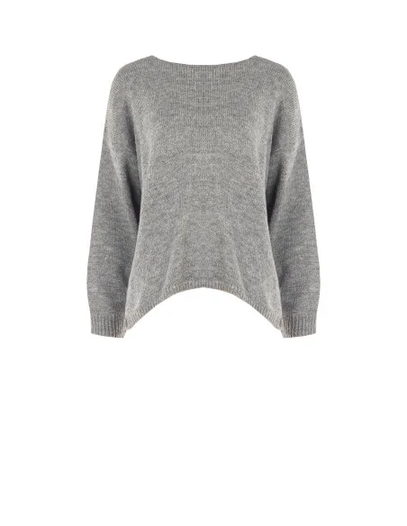 Oversized trui met V-hals en knoop in striklook op de rug Rinascimento - Grijs