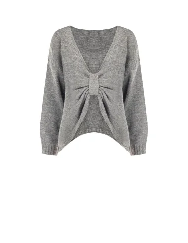 Pull oversize à col en V avec nœud effet boucle à l’arrière Rinascimento - Gris