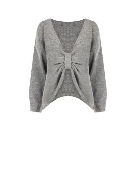 Pull oversize à col en V avec nœud effet boucle à l’arrière Rinascimento - Gris
