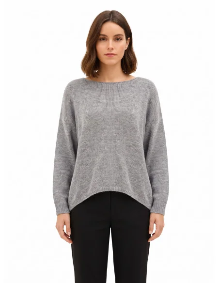 Pull oversize à col en V avec nœud effet boucle à l’arrière Rinascimento - Gris