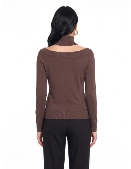 Pull à col roulé avec découpe au col Rinascimento - Chocolat