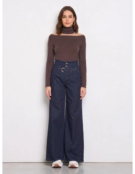 Pull à col roulé avec découpe au col Rinascimento - Chocolat