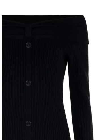 Pull ajusté côtelé à épaules dénudées avec plaque logo Rr Rinascimento - Noir