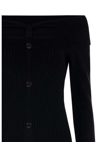 Pull ajusté côtelé à épaules dénudées avec plaque logo Rr Rinascimento - Noir