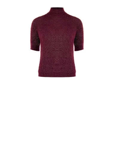 Pull fluffy à manches courtes en fil Lurex effet pailleté Rinascimento