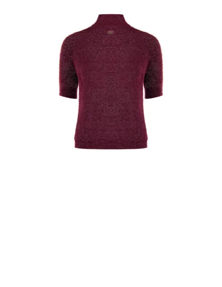 Pull fluffy à manches courtes en fil Lurex effet pailleté Rinascimento
