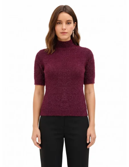 Pull fluffy à manches courtes en fil Lurex effet pailleté Rinascimento