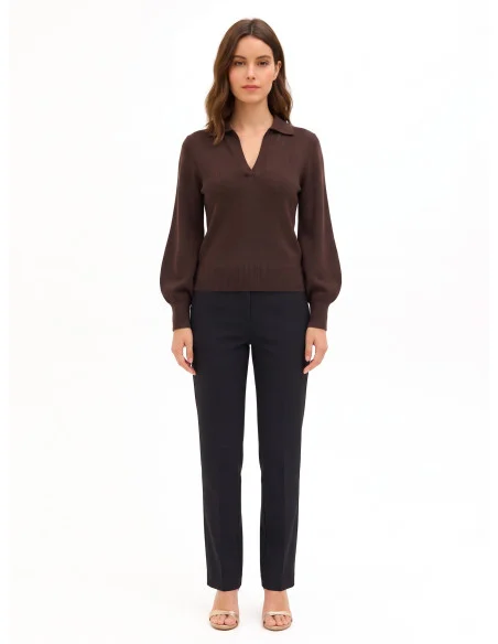 Pull polo en viscose mélangée Rinascimento - Marron foncé