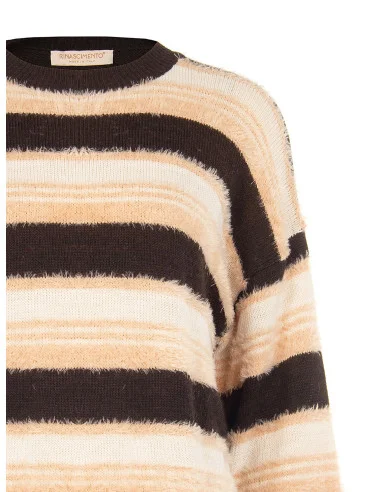 Gestreepte trui van garen met bontlook Rinascimento