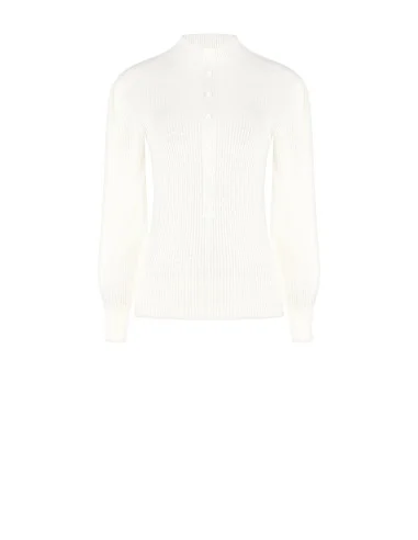 Pull à col roulé côtelé avec manches bouffantes et boutons ton sur ton Rinascimento - Blanc crème