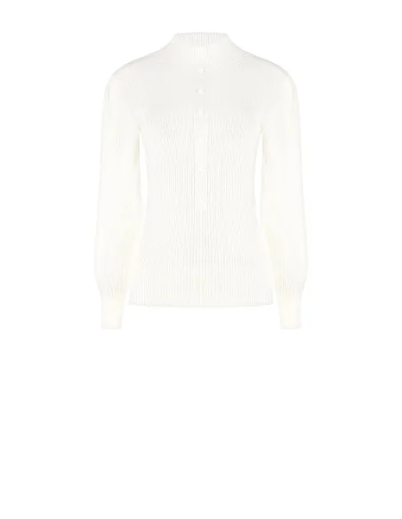Pull à col roulé côtelé avec manches bouffantes et boutons ton sur ton Rinascimento - Blanc crème