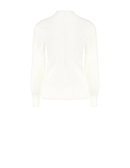 Pull à col roulé côtelé avec manches bouffantes et boutons ton sur ton Rinascimento - Blanc crème