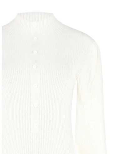 Pull à col roulé côtelé avec manches bouffantes et boutons ton sur ton Rinascimento - Blanc crème