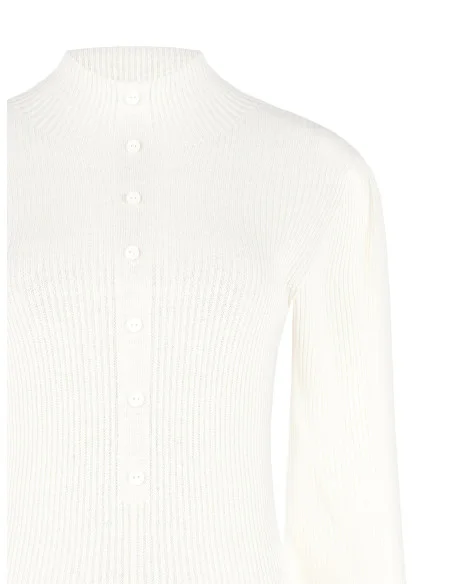 Pull à col roulé côtelé avec manches bouffantes et boutons ton sur ton Rinascimento - Blanc crème