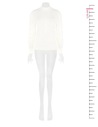 Pull à col roulé côtelé avec manches bouffantes et boutons ton sur ton Rinascimento - Blanc crème