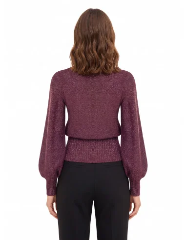 Pull en fil lurex avec décolleté en V croisé Rinascimento - Bordeaux