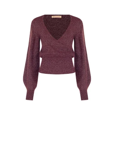 Pull en fil lurex avec décolleté en V croisé Rinascimento - Bordeaux