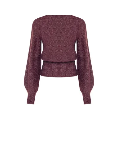 Pull en fil lurex avec décolleté en V croisé Rinascimento - Bordeaux