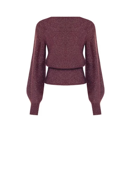 Pull en fil lurex avec décolleté en V croisé Rinascimento - Bordeaux