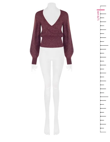 Pull en fil lurex avec décolleté en V croisé Rinascimento - Bordeaux