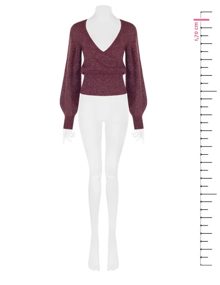 Pull en fil lurex avec décolleté en V croisé Rinascimento - Bordeaux